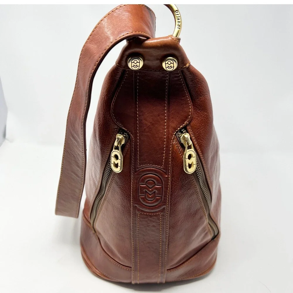 Marino Orlandi Brown Leather Backpack with Gold Hardware